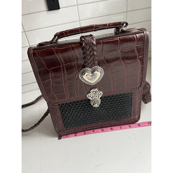 Brighton Mini Briefcase Crossbody w/ Card Slots Brown Black Silver Purse Hearts - Picture 15 of 16